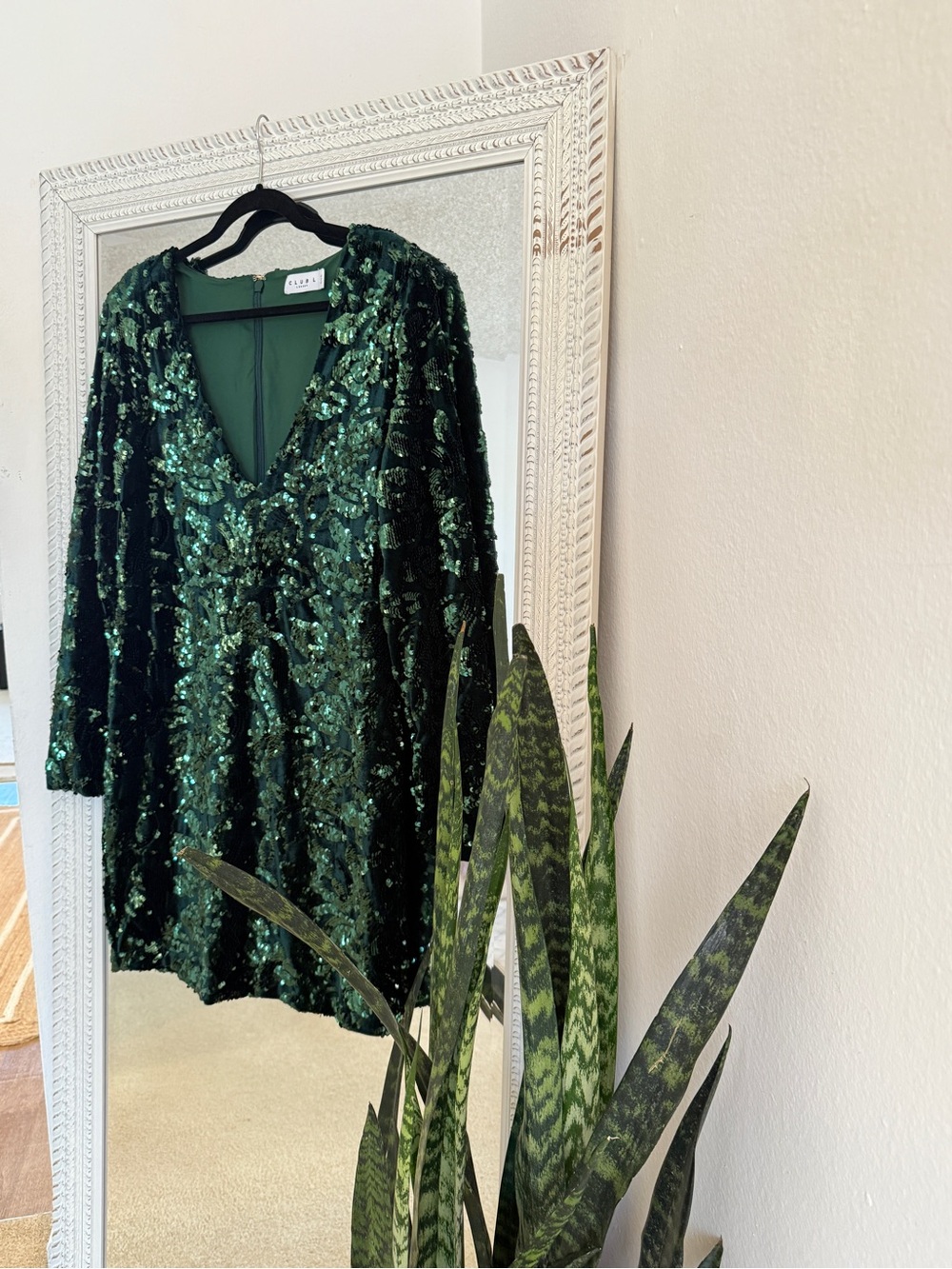 Club L London Emerald Green Sequin V-Neck Dress